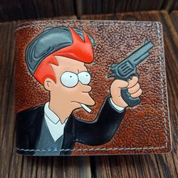 Meme wallet Peaky Blinders, hand tooled, painted and stitched men bifold leather wallet, custom meme wallet, crazy meme