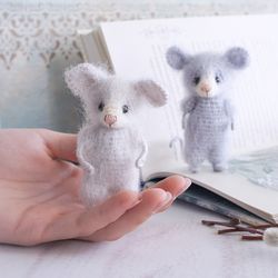 miniature mouse toy, cute mouse for dollhouse,  little fluffy stuffed animal, interior soft doll, gift for mice lovers