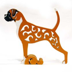 Figurine Boxer statuette natural ears and tail made of wood (MDF), hand-painted with acrylic and metallic paint