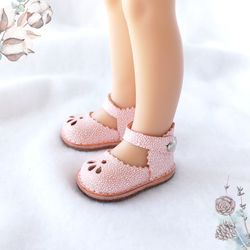 Shoes for Paola Reina doll, Leather shoes for 13 inch dolls peach pink color, Summer doll footwear, Doll accessories