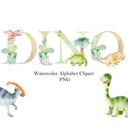 Watercolor Dinosaurs Alphabet.