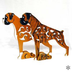 Statuette Boxer figurine docked tail made of wood (MDF), hand-painted with acrylic and metallic paint