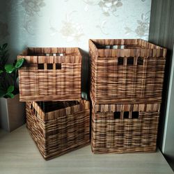 Set of 4 wicker square baskets, Storage baskets, Laundry basket, basket for mudroom cubbies, Shoe basket, custom size