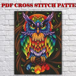 Owl Cross Stitch Pattern / Bird Cross Stitch Pattern / Stained Glass Cross Stitch Pattern / Cute PDF Cross Stitch Chart