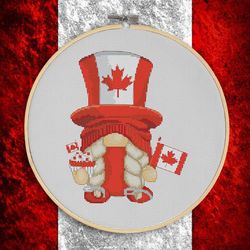 Happy Canada day,  Gnome cross stitch, Cross stitch pattern, Modern cross stitch, Canada cross stitch