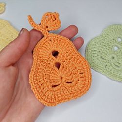 Pear crochet pattern, crochet applique fruit, coaster crochet pattern, crochet coaster fruit, crochet digital