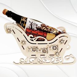 Christmas sleigh, gift wine holder, laser cutting design. Glowforge svg project.