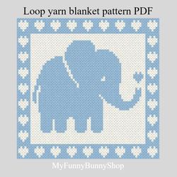 Loop yarn Finger knitted Elephant Hearts Boarder baby blanket pattern PDF Download