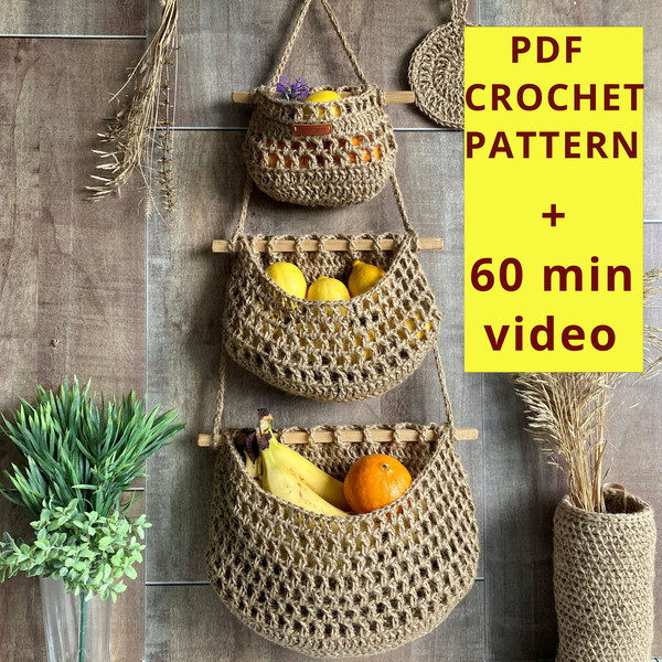 PDF Pattern Crochet basket Easy crochet pattern Hanging frui - Inspire  Uplift