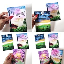 watercolor postcard landscape holiday card printable watercolor cards set of 4