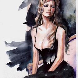 original woman watercolor painting female art blonde woman painting wall art original painting