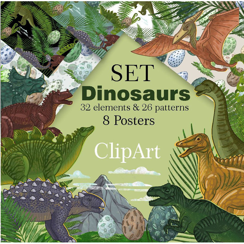 Dinosaurs-Clipart-Digital-Paper-Set