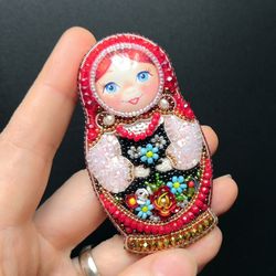 Russian doll matryoshka brooch pin handmade jewelry gift for woman