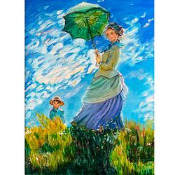 Wildflowers Fields Oil by Monet Painting Flowers Original Art Artwork Canvas Art