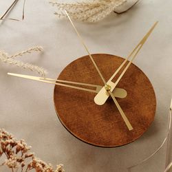 elegant and unique small wall clock in rust color - simple minimalist style home and office decor - housewarming gift