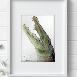 Crocodile 8x11 inch Watercolor original home decor aquarelle painting by Anne Gorywine
