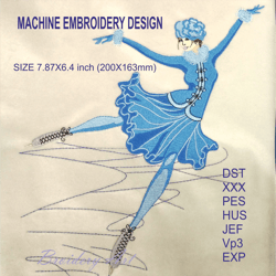 Figure skater retro machine embroidery design