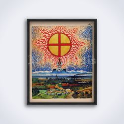 sun cross, mystic, alchemical drawing by carl gustav jung, psychology, printable art, print, poster (digital download)
