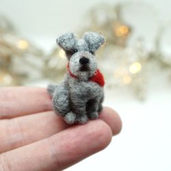 Tiny needle felted schnauzer, miniature dog
