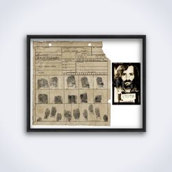 Charles Manson Folsom Prison card, fingerprints, mugshot, true crime printable art, print, poster (Digital Download)