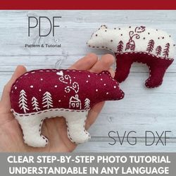 Felt Bear Christmas ornaments pattern PDF SVG