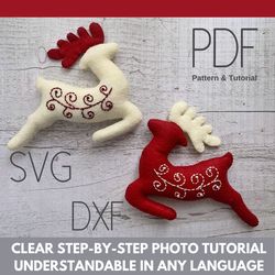 Felt Deer Christmas ornaments pattern PDF SVG