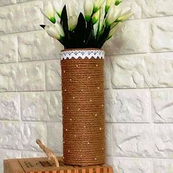 Small vase for artificial flowers in rustic styl. Unique vase for interior decor.