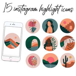 15 boho instagram story icons. Style highlight instagram. Digital download