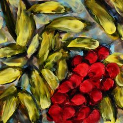 Rowan painting Digital art print Rowan berry oil art Tree branch painting Botanical plant artwork Red berry art