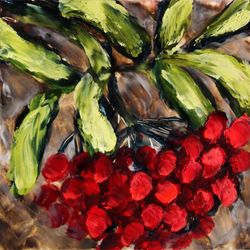 rowan painting digital art print red rowan berries oil art tree branch painting botanical plant artwork red berry art