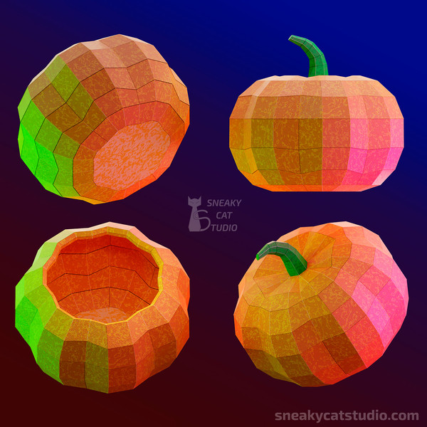 Geometric Paper Pumpkin for sweets different view on a gradient background