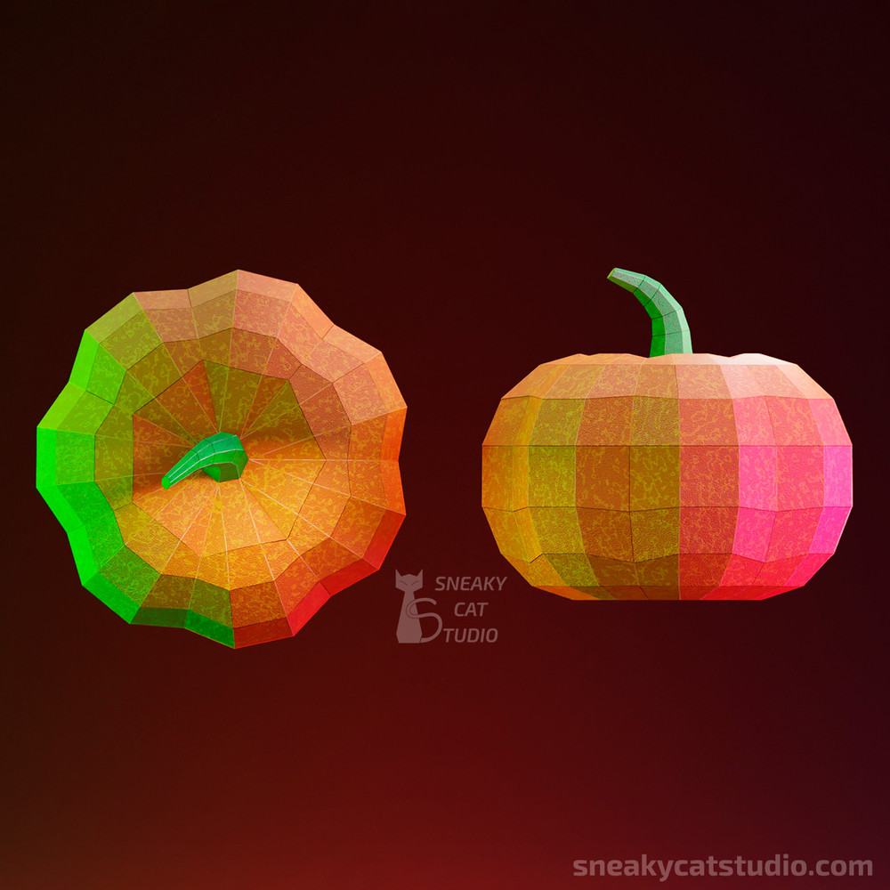 paper pumpkin box with closed cap front and top view