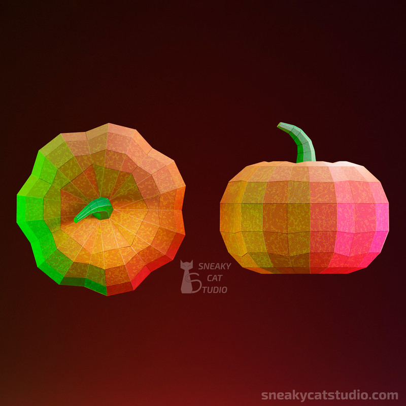 paper pumpkin box with closed cap front and top view