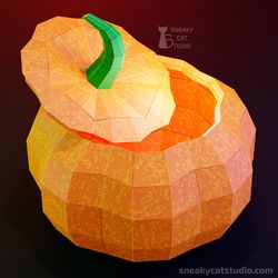 paper pumpkin box - 3d papercraft template digital pattern for printing and cutting (pdf, svg*, dxf*) *see description