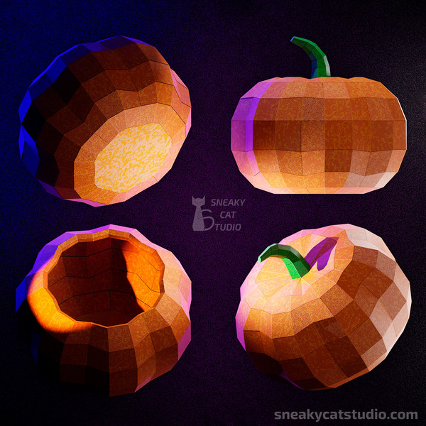 Geometric Paper Pumpkin for sweets different view on a dark background