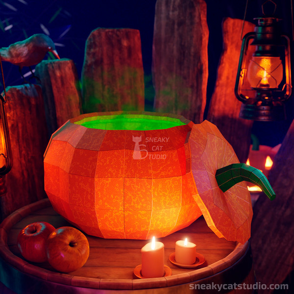 Pumpkin box with candles and light inside