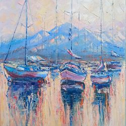 seascape sailboat painting impasto original art boat oil painting canvas artwork