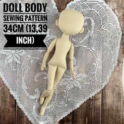 Doll body pattern 34cm (13.39 inch), rag doll sewing pattern PDF, soft doll pattern