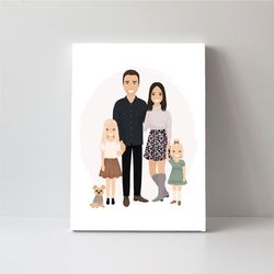 Custom family Portrait with pet, Family illustration