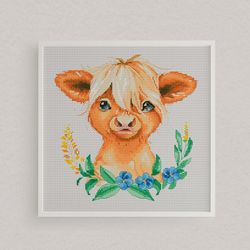 Young bull, Cross stitch, Cross stitch pattern, Animal cross stitch, Farm cross stitch, Counted cross stitch