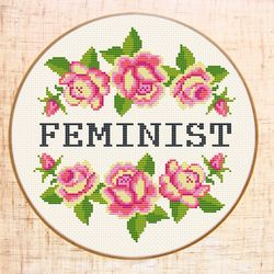 Feminist cross stitch pattern Modern cross stitch PDF Floral cross stitch Woman Counted cross stitch Hoop art Embroidery
