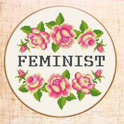 feminist cross stitch pattern modern cross stitch pdf floral cross stitch woman counted cross stitch hoop art embroidery