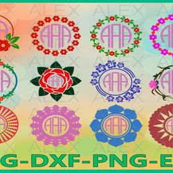 floral monogram frames svg, floral svg, circle frames