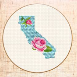 Flower California map cross stitch pattern Modern cross stitch PDF State cross stitch Floral