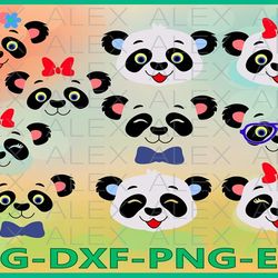 panda face svg, girls face svg, panda with a bow, animal png