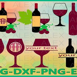 wine glass svg, wine monogram svg, alcohol svg, glass cut