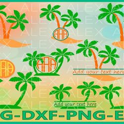 Palm Monogram SVG, Split Palm Svg, Beach Clipart Circle