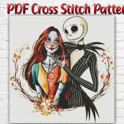 Nightmare Before Christmas Cross Stitch Pattern / Jack And Sally Cross Stitch Pattern / Halloween Cross Stitch Pattern