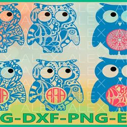 owl svg files, owls monogram, owl mandala svg, owl zentangle