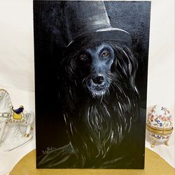 Custom dog painting. Dog in hat. Personalised dog painting. Small acrylic poster